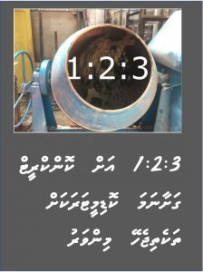 1:2:3 އަށް ކޮންކްރީޓް ގަށާނަމަ ކޮންމެ ކޮޑިމީޓަރަކަށް ތަކެތި ޖެހޭ މިންވަރު